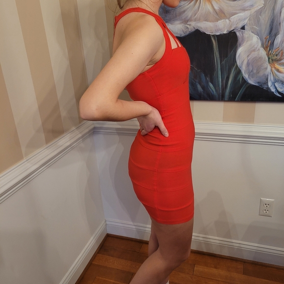 Windsor Red BodyCon Dress with Cage Neckline - Picture 3 of 8